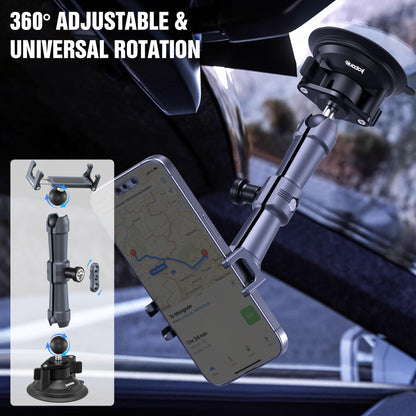 KAPARNER Universal Car Phone Mount, with 25mm Ball Magic Arm and 360° Rotation Phone Holder, Suction Cup Windshield & Dashboard Mount, for iPhone/Samsung/Android, Fits Phone Width 2.56-3.74"(KPS-10)