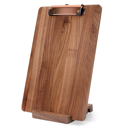 Walnut Wood Clipboard, 12.6" x 8.7" Clip Board with Stable Base, School Classroom Essentials, Solid Hardwood, Free Stand Holder for Bar, Training Courses, Coffee Shops, Office Supplies Teacher Gifts