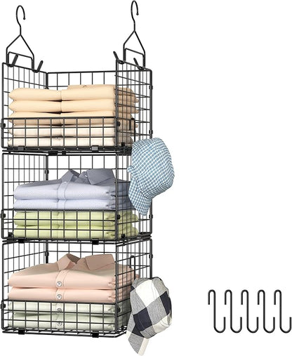 Sonyabecca 3-Tier Hanging Closet Organizer, Foldable Cabinet Wire Storage