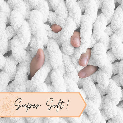 Adyrescia Chunky Knit Blanket Throw | 100% Hand Knit with Jumbo Chenille Yarn (40"x50", Bright White)
