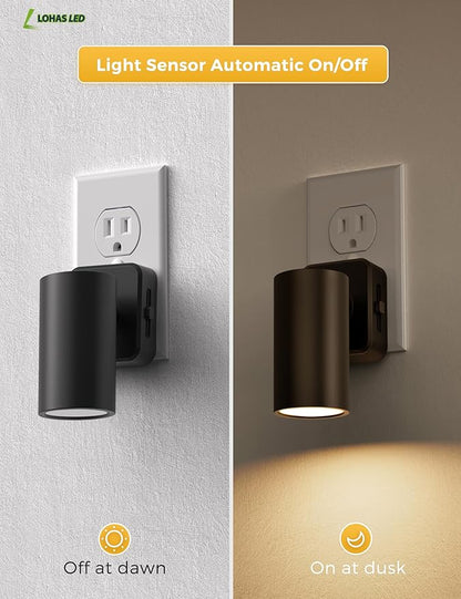 L LOHAS LED Night Lights Plug into Wall, [2-Pack] Rotatable Night Light with Dusk to Dawn Sensor, 0-100 LM Brightness Adjustable,Soft White 3000K Spot Light Nightlight for Bathroom Hallway Stairs