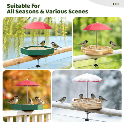 MIXXIDEA Bird Feeder Tray for Railing, Balcony Platform Deck Bird Feeders for Outside, Sturdy Wooden Birds Feeder for Attracting Wild Birds (Green)