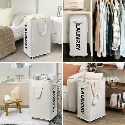 Goodpick Laundry Baskets with Wheels and Handle, Clothes Laundry Basket with
