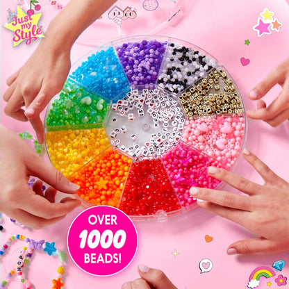 Just My Style Rainbow Bead Spinner, DIY Bracelet Making Kit with Swiveling Bead Case, Includes Over 1,000 Beads for Bracelet Making, Elastic, and More