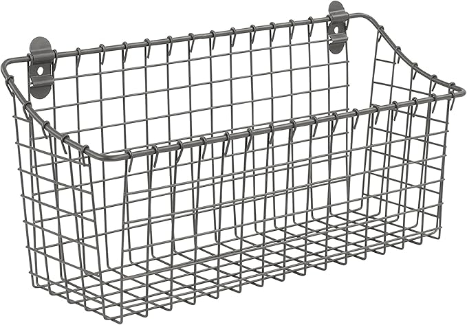 Spectrum Extra Large Wire Wall Mount Storage Basket Industrial Gray, Vintage