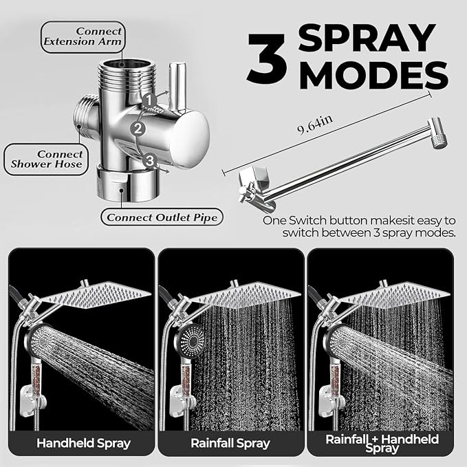 8 Inch Filtered Shower Head,Rain Shower Head with Handheld Spray Combo for Hard Water，Long Shower Hose