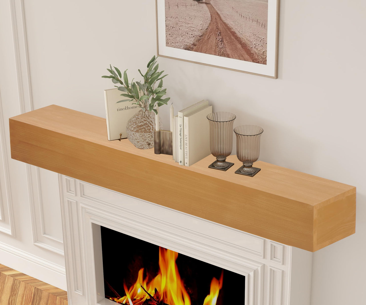 Mederlo 48"×9"×6" Rustic Wood Fireplace Mantel | Wall-Mounted & Floating Shelf for Home Decor