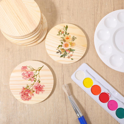 HJZHII 100 Pcs Unfinished Wood Coasters, 4 Inch Blank Wooden Coaster with Non Slip Foam Pad for DIY Stained Drawing Painting Wood Crafts Engraving Home Decoration Supplies(Round)