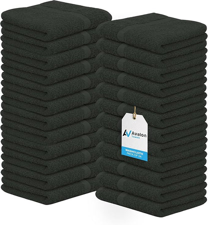 Avalon Towels Cotton Washcloths 24-Pack – 12 x 12 Inch Grey Super Soft &