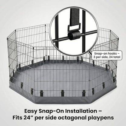 PJYuCien Octagonal Playpen Bottom Pad for 24" Side Metal Pet Pen, Waterproof 600D Oxford with Raised Edges & Snap Hooks, Washable for Puppy Small Animals, Grey