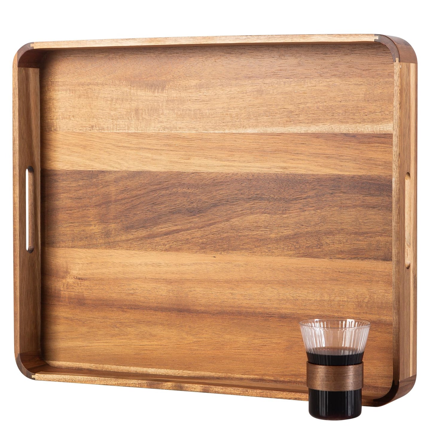 GinSent Large Ottoman Tray Wooden Serving Tray with Handles, Rectangle Big Wood Tray for Living Room Ottoman Coffee Table Counter Decor, Kitchen Versatile Tray for Food Breadfast Party Picnic