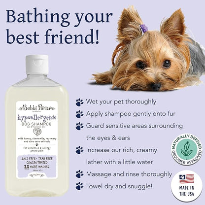 Bobbi Panter Hypoallergenic Dog Shampoo Honey, Aloe Vera, Chamomile & Rosemary – Dye & Fragrance Free Natural Formula for Sensitive & Allergy Skin, Tear-Free, 30:1 Concentrate, Made in USA, 14 oz