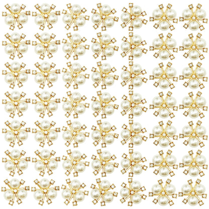 BETITETO 50Pcs Pearl Rhinestone Charms Buttons Embellishments Bulk Flatback for Shoe Decoration Jewelry Making Clothes Brooch Headbands and Wedding Flower Bouquet Crafts DIY (#1 Gold Alloy)