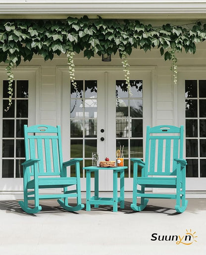 Oversized Outdoor Rocking Chair Set of 2, HDPE All-Weather Patio Rocking Chairs, High Back Outdoor Rocker for Porch, Patio, Lake Blue