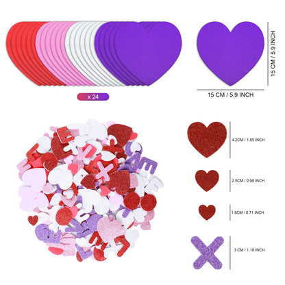 24 Sets Valentine's Day Large Foam Hearts for Crafts 6 Inch Self Adhesive Foam Stickers Hearts Shape for Valentines Day DIY Party Favors Decorations Teacher Supplies