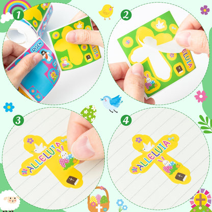 Haooryx Easter DIY Sticker Roll - 300Pcs Christain Religious Cross Shape Make A Face Stickers Self Adhesive Vinyl Waterproof Label Decal Water Bottle Laptop Skateboard Easter Egg Filler Party Supplies