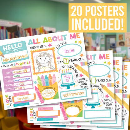 Hadley Designs All About Me Posters for Classroom Must Haves - 20 Star Student Poster, 100 Days of School Items, Star of The Week Poster Elementary Classroom Decor, End of School Year Teacher Supplies
