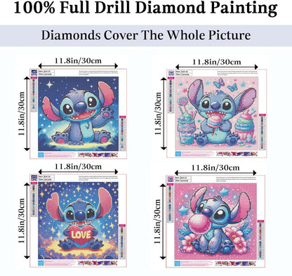 JAKI Diamond Art Kits for Adults-Cartoon Diamond Art Painting Kits for Adults,5D DIY Gem Art Kits for Home Wall Decor(4 Pack.12x12inch)
