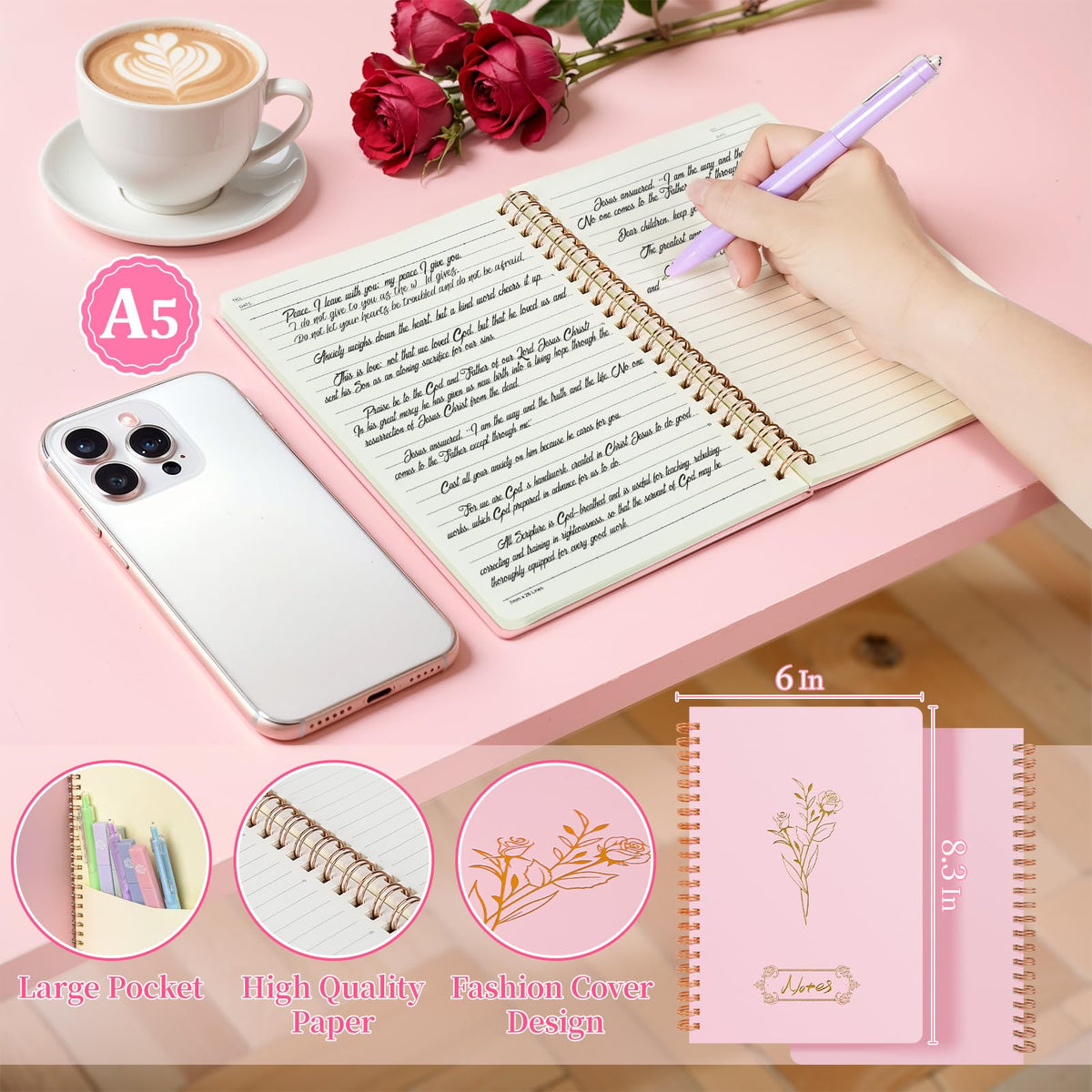 Bible Study Supplies Journaling Kit for Women,Bible Study Kit with Highlighters No Bleed,Journal Notebook Tabs Large Pencil Case, Accessories Set for Women Teens Beginner, Christian Gifts (Pink)