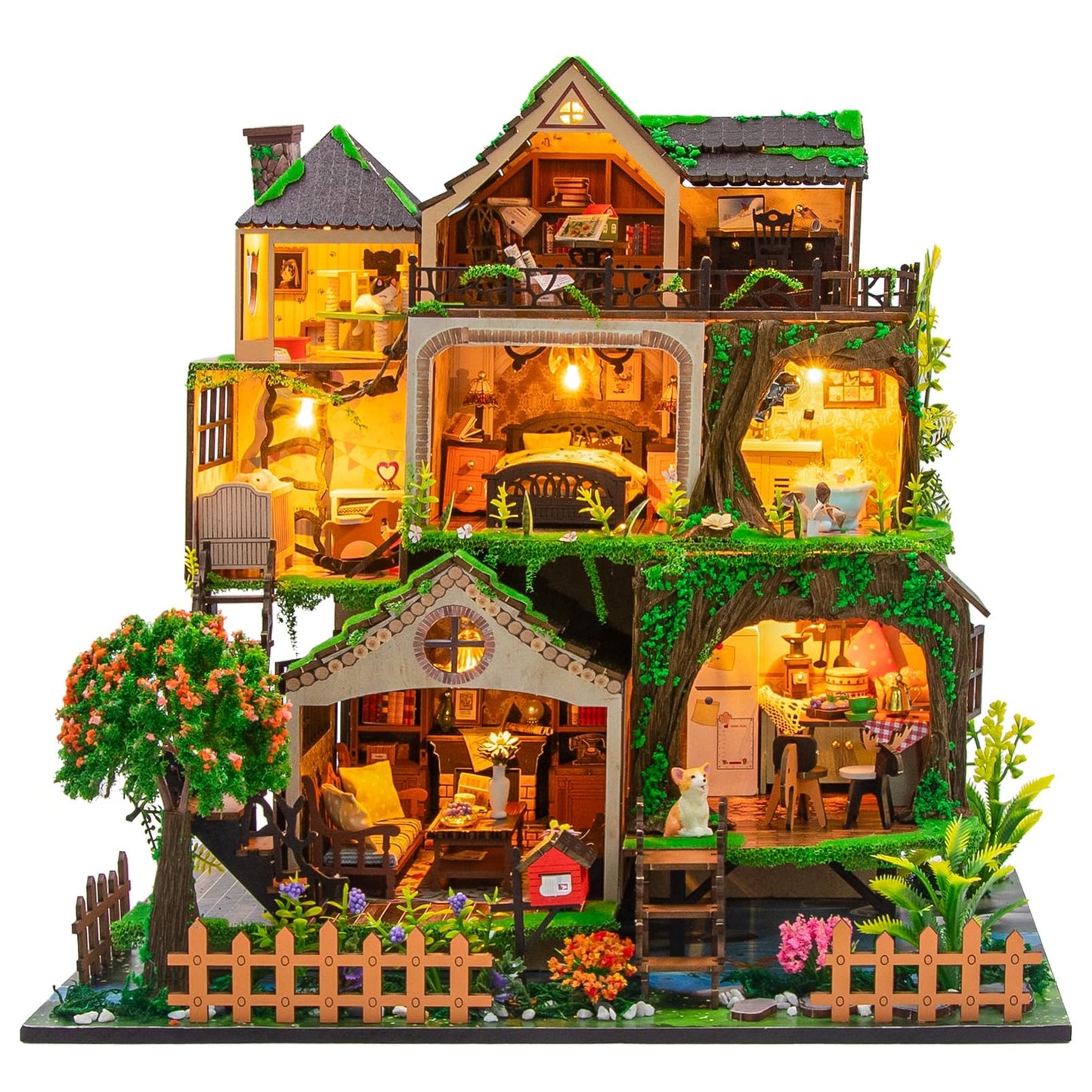CUTEROOM Miniature House Kits for Adults, Mini Dollhouse Wooden Furniture Kit, DIY Craft Kits Creative Room Tiny House for Decoration-Fairytail Forest