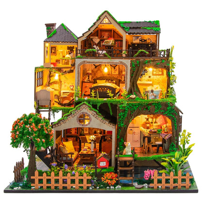 CUTEROOM Miniature House Kits for Adults, Mini Dollhouse Wooden Furniture Kit, DIY Craft Kits Creative Room Tiny House for Decoration-Fairytail Forest
