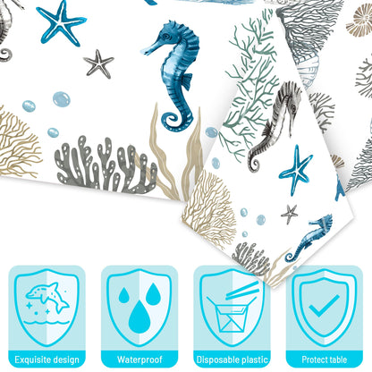 G1ngtar Ocean Seashell Party Decoration Set - Serves 24- 112Pcs Nautical Coastal Beach Summer Themed Tableware Disposable Plate Napkin Tablecloth Banner Card for Birthday Party Supplies