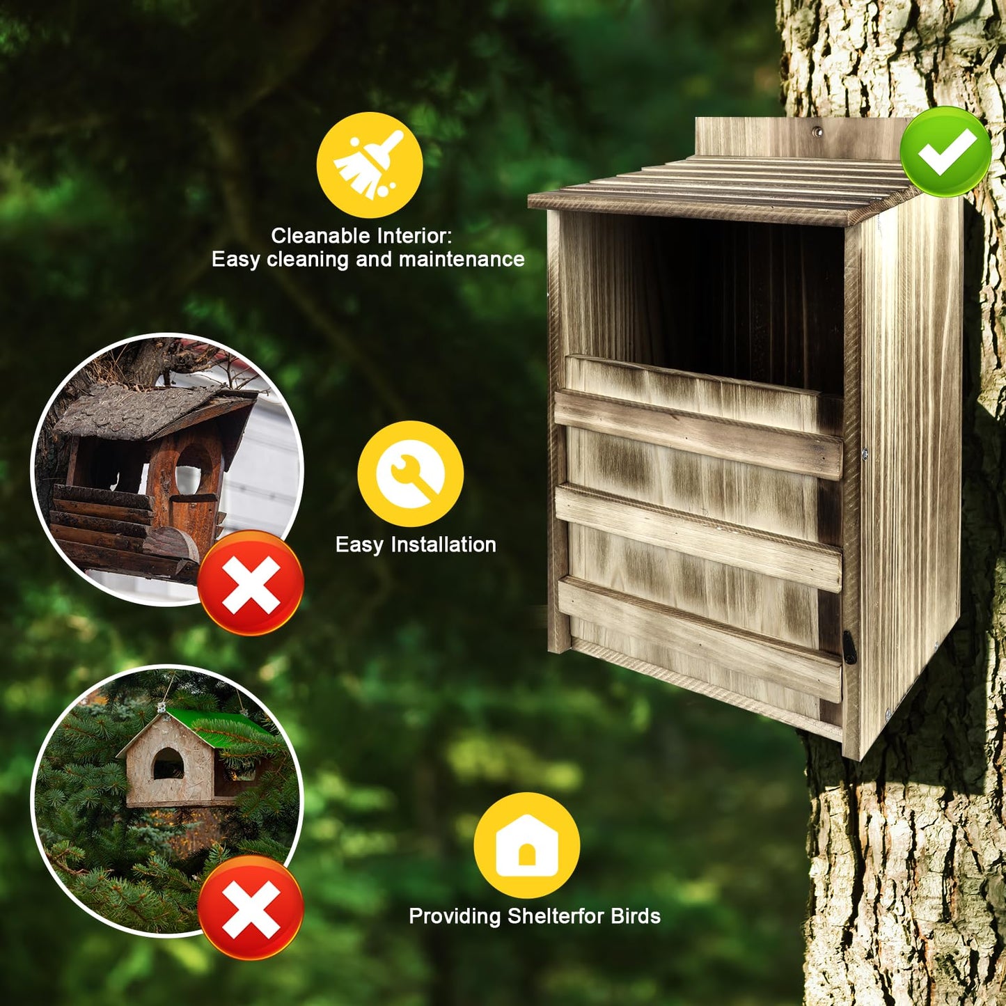 2 Pack Rectangle Owl Houses, Bird Houses for Outside, Wooden Owl Nest Box Large Opening Screech Outdoor Bird's Box, for Wildlife Screech, Barred, Great Horned, Barn Owls, Assembly Required