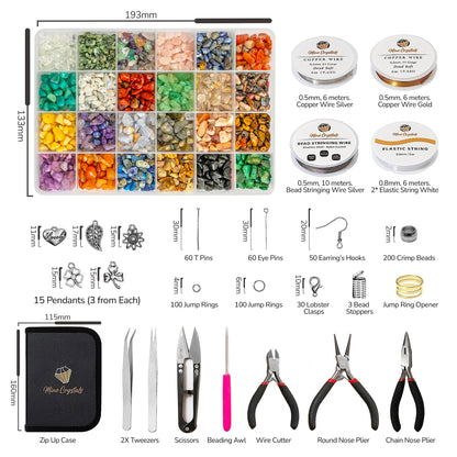 MineCrystals Jewelry Making Kit DIY Natural Crystal Chip Stones Beads Tools kit Jewelry Wires Findings Supplies Instruction Guide Gift Box for Adult Teens Craft Bracelet Earring Necklace