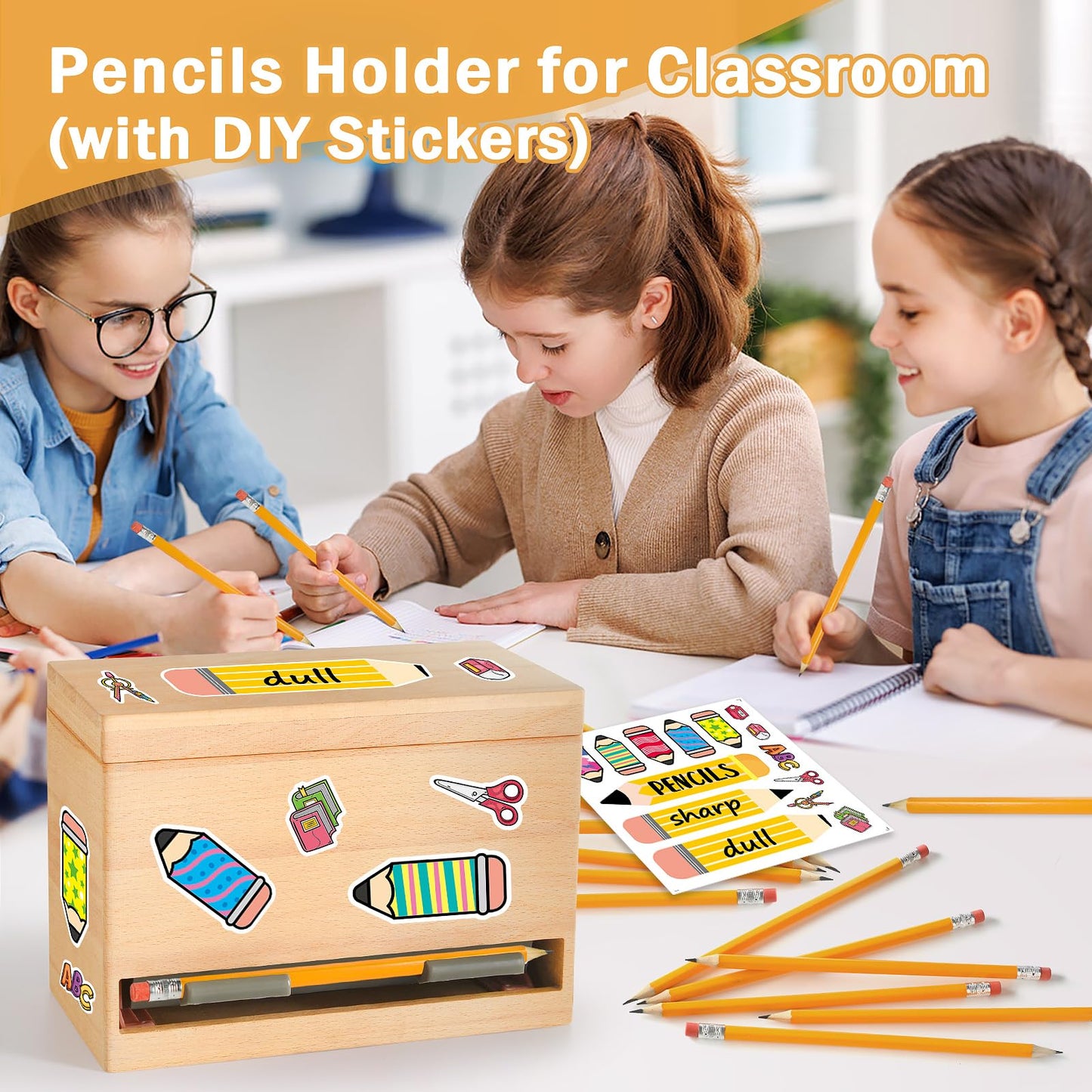 Aigybobo Pencil Dispenser for Classroom, Wooden Pencil Holder for Desk, Teacher Must Haves for Organization and Storage, Pencils Straw Dispenser for Classroom Office Kitchen Restaurant