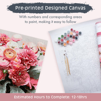 Pink Picasso Kits Blushing Blooms Paint by Numbers for Adults & Teens, Floral Botanical Art Set, 16x20 Canvas with Acrylic Colors & Brushes, Beginner DIY Gift Women