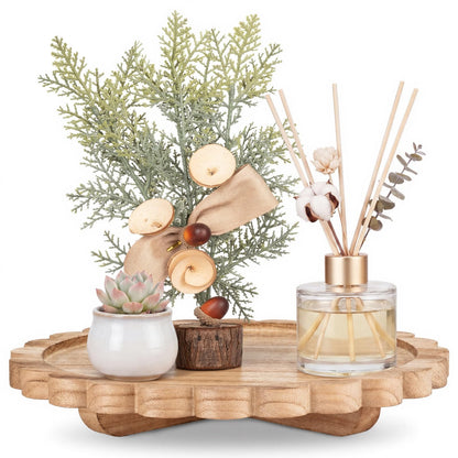 Yookeer Natural Wood Scalloped Wood Riser Tray Soap Rustic Bathroom Decoration Scalloped Stand Soap Tray Wooden Decorative Pedestal for Bathroom Kitchen Dishes Plant Display Decor (10'',Round)
