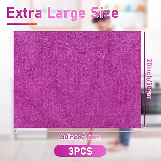 Newwiee 3 Pcs Extra Large Microfiber Cleaning Cloth 30" x 20" Washable Reusable