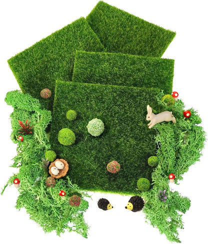 QuarenDen Miniature Garden Accessories, 36Pcs, 6in x 6in Fairy Artificial Grass, Fake Moss, Mini Fairy Garden Grass, Fairy Garden kit for Dollhouse Decoration Plant House Decor