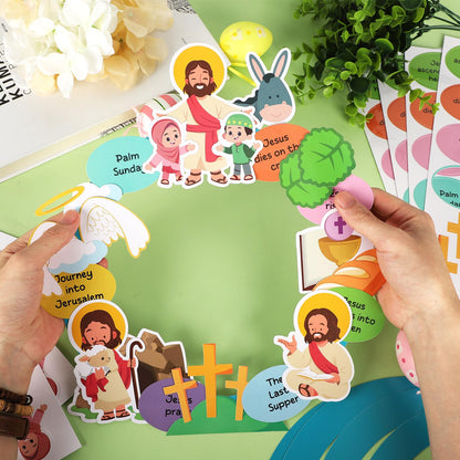PAIVSUN 12Pcs Easter Wreath Craft Kits, DIY Holy Week Christian Wreath Hanging Ornaments, Make Your Own Religious Paper Arts Craft for Sunday Party Favors Home Activities Front Door Decor