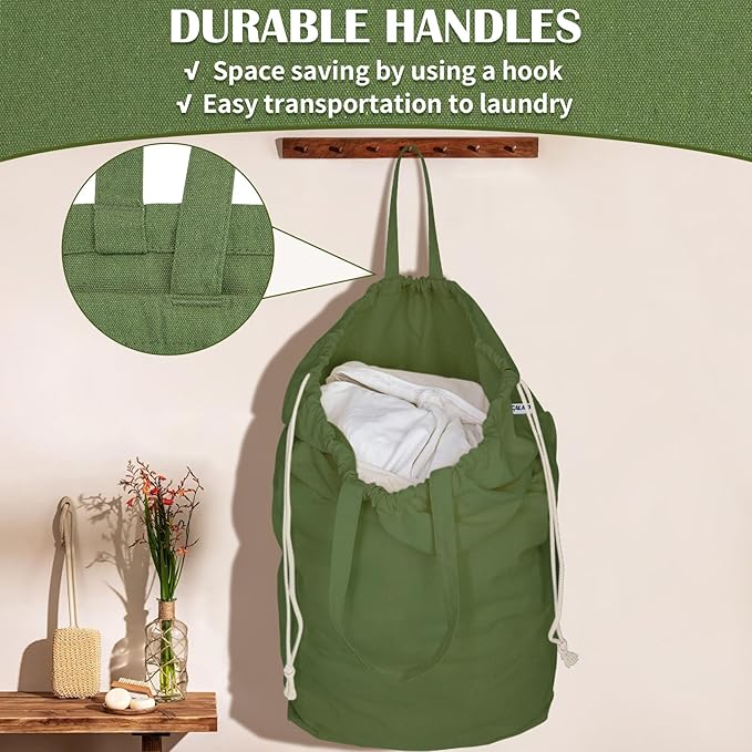 Canvas Laundry Bags with Handles & Square Base 13.8"Lx13.8"Wx27.6"H, Large