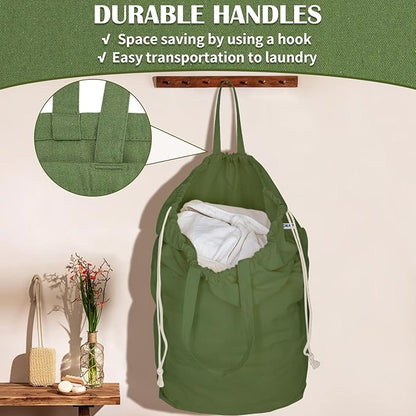 Canvas Laundry Bags with Handles & Square Base 13.8"Lx13.8"Wx27.6"H, Large