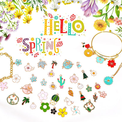 MARFOREVER 120 Pcs Spring Summer Floral Themed Charms, Flower Charms for Jewelry Making, Assorted Gold Enamel Charm Pendants for DIY Necklace Bracelet Earrings Supplies Gifts for Mom Women