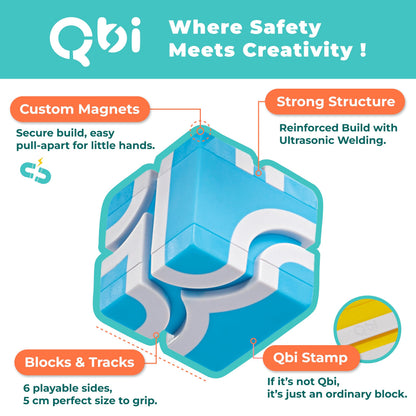 QBI Magnetic Building Blocks Car Track Set, STEM Building Toys for Kids Ages 4-8, Magnetic Cubes with 2 Push-and-Go Cars, Ramps & Track Plates, Montessori Birthday Gift (46PCS)