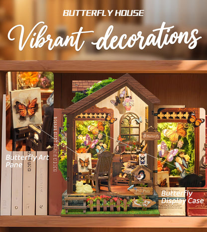 Roroom DIY Miniature Doll House with Furniture Dollhouse Kit for Adults and Teens,Booknook Tiny House Bookshelf Decor Mini 3D Wooden Puzzle, Gifts for Family, Friends (Butterfly-SQ60)