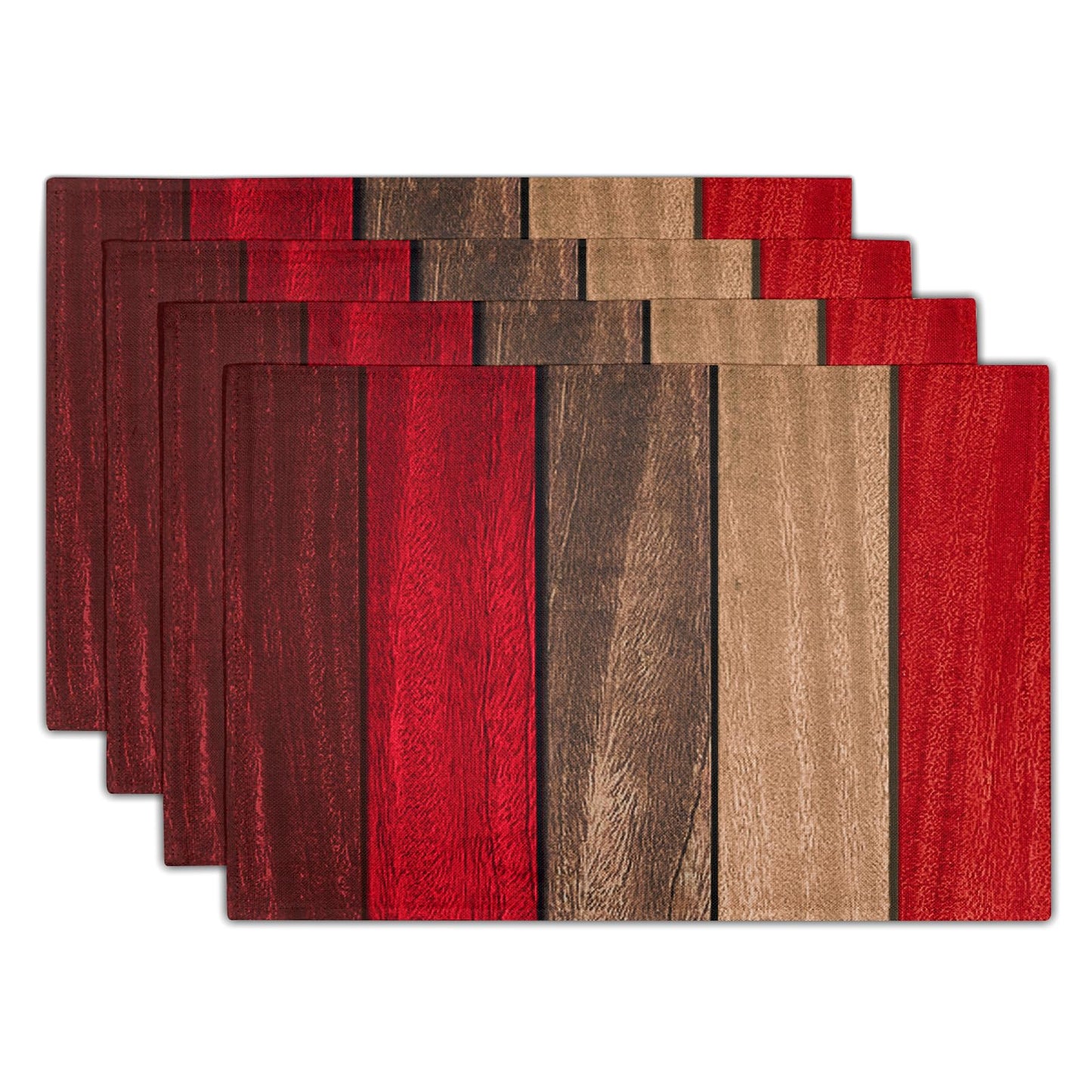 Giwawa Rustic Wood Placemats Set of 4- Retro Red Brown Wooden Board Linen Place Mat 12x18 Inch- Farmhouse Country Style Washable Heat Resistant Table Mats for Kitchen Dining Cabin Decor