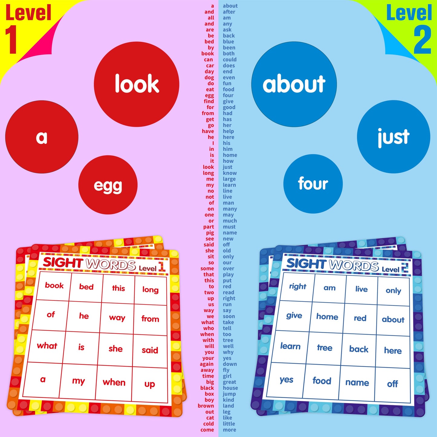SpriteGru Sight Word Bingo Game, 160 Sight Words Learn to Read Level 1 & Level 2 Bingo Board Game Dolch's & Fry's Words Lists for Kindergarten and Preschool Kids 4-8, Perfect for Classroom & At Home