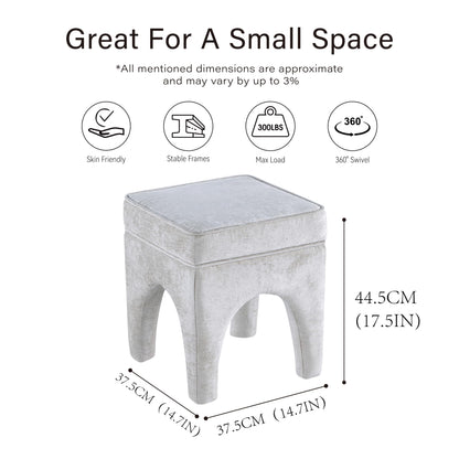 Get Set Style Upholstered Textured Woven Accent Stool, Arched Solid Wood Leg Ottoman Foot Rest, Square Decorative Bench for Living Room Entryway Bedroom (Ivory)