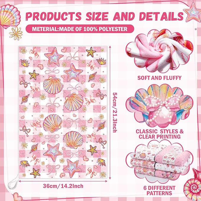 Breling Set of 6 Pink Beach Kitchen Towels Coastal Beach Dish Towel Bathroom
