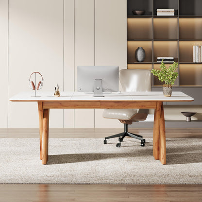 Tribesigns 63-Inch Executive Desk, Large Office Computer Desk with Heavy Duty Legs, Simple Laptop Desk Study Writing Table Business Furniture for Home Office (White and Brown)