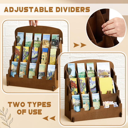 Yuntau Bookmark Display for 2.2'' Bookmark, Adjustable Dividers, Portable Sticker Holder, Curved Pockets Greeting Card Display for Business Vendor, Retail Store Shop(15 Pockets,Brown)