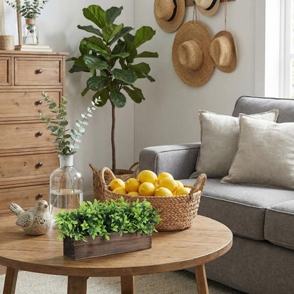Lyrow 4 Pack Artificial Eucalyptus Plants in Rectangular Rustic Wooden Planter Box Faux Potted Herb Plant Greenery Centerpiece for Cabinet Windowsill Table Shelf Wedding Farmhouse Decor (Brown,16 '')