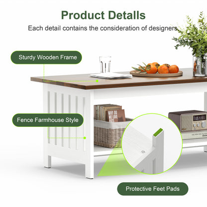 YOSHOOT 39.4" Farmhouse Coffee Table, Small Coffee Tables for Living Room