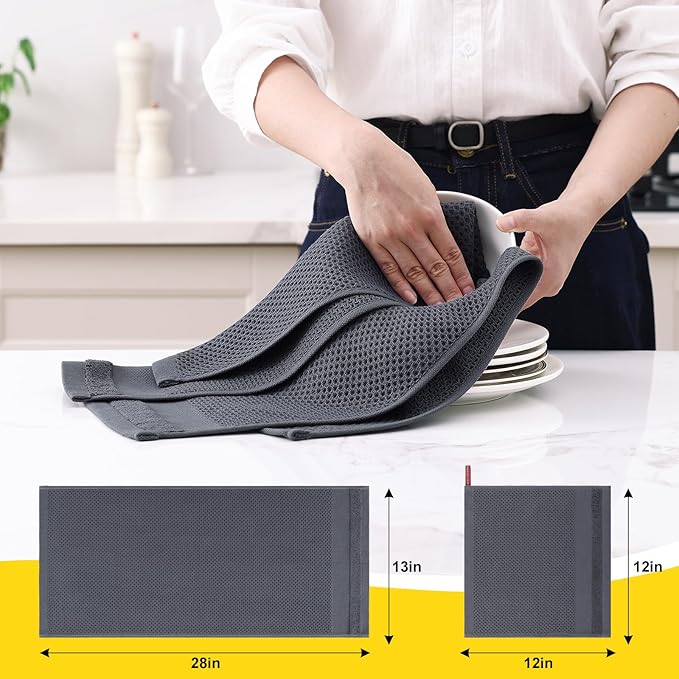 Homaxy Kitchen Towels and Dishcloths Set, 12 x 12 and 13 x 28 Inches, Super