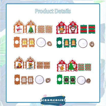Party Ready LED Light-Up Diamond Painting Christmas Houses – DIY Rhinestone Mosaic Wooden Ornament Set, Holiday Tabletop Decor, Kids Craft Kit (Four Ornament Set)