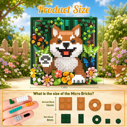 Vziimo Animal 3D Wall Art Micro Building Set, Flowers & Dog Wall Decor Model Kit, Shiba Inu Toys Gifts for Adults, Teens Age 14+(1600+ PCS)
